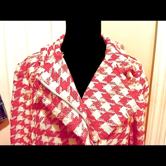 Ann Taylor pink checked tweed jacket, petite large, NWOT - Picture 2 of 7